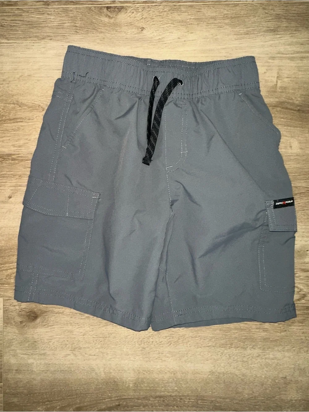KIDS Gray Cargo Swim Shorts with Drawstring